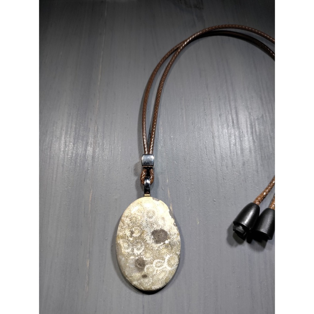 TrailerSpark‎ Fossilized Coral Pendant Necklace Brown Waxed Cord 18 Inch Unisex